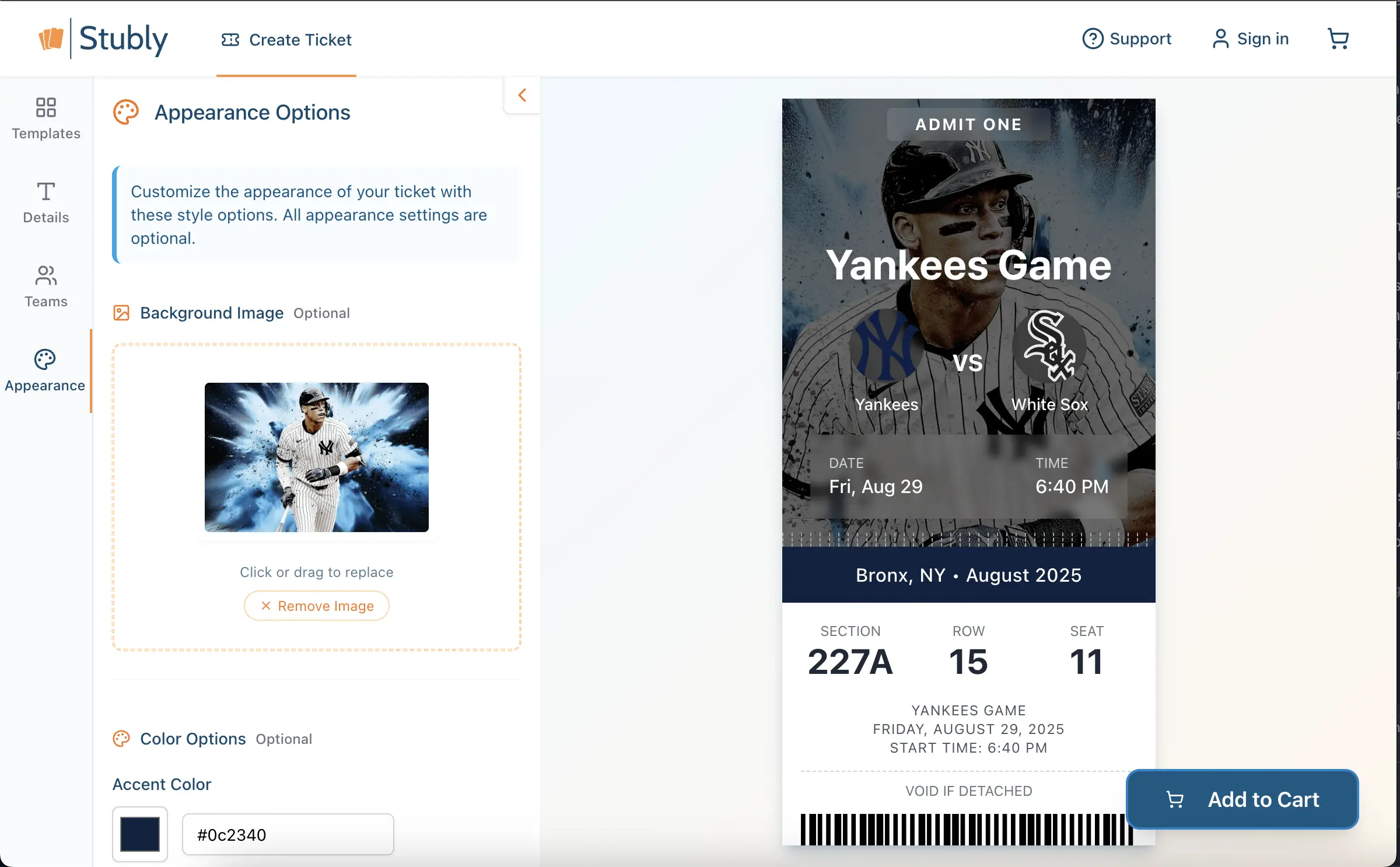 Ticket Creation Interface - Design Tools Preview